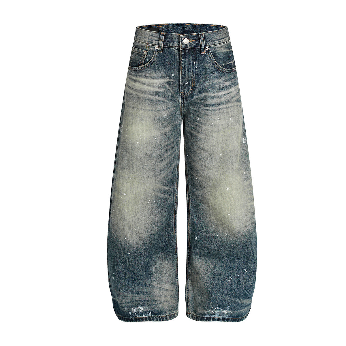 Washed Paint Splatter Wide Leg Denim Jeans WN23595