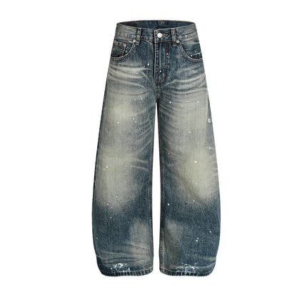 Washed Paint Splatter Wide Leg Denim Jeans WN23595