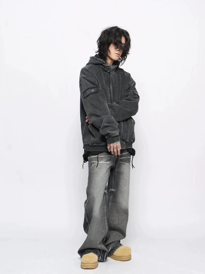 Washed Fleece Linning Zipper Hoodie WN10960