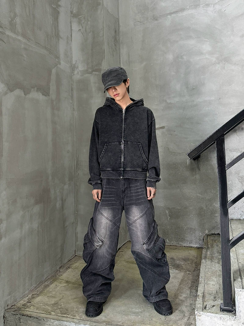 Washed Oversize Zipper Hoodie WN21165