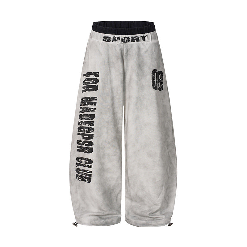 Letter Print Washed Wide Leg Sweatpants WN27927