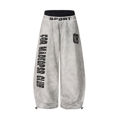 Letter Print Washed Wide Leg Sweatpants WN27927