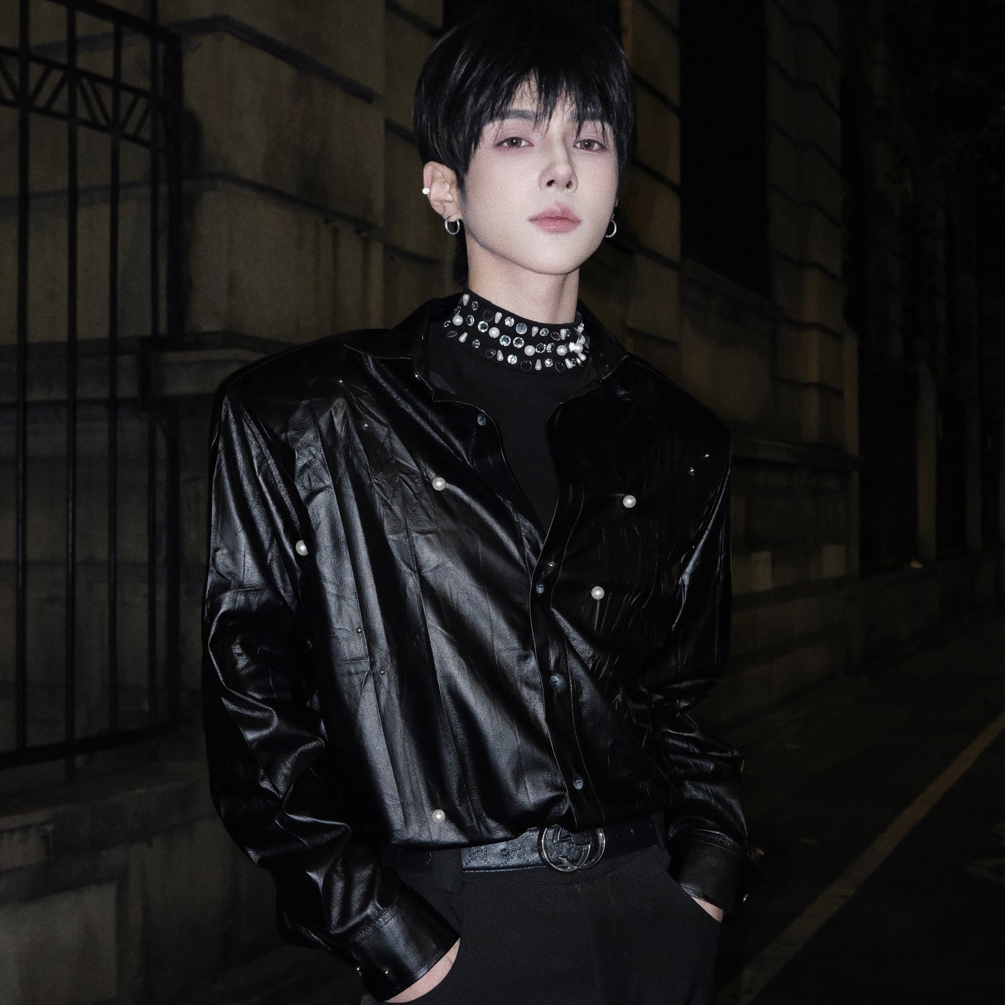 PU Leather Oversize Long Sleeve Shirt WN25122