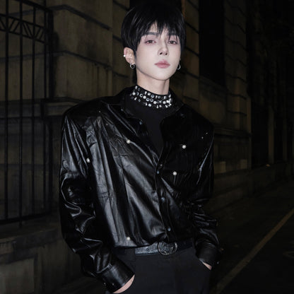 PU Leather Oversize Long Sleeve Shirt WN25122