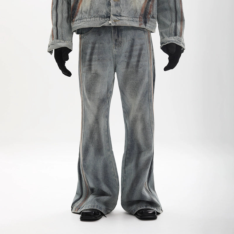 Washed Shoulder-Pad Denim Jacket ＆ Straight Denim Jeans Setup WN18655