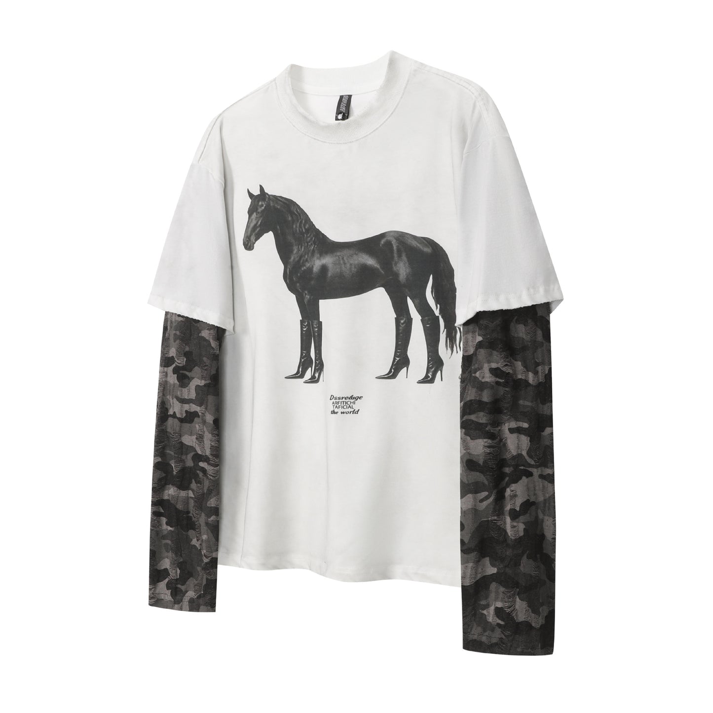 Leopard Horse Print Fake Layered Long Sleeve T-Shirt WN25784