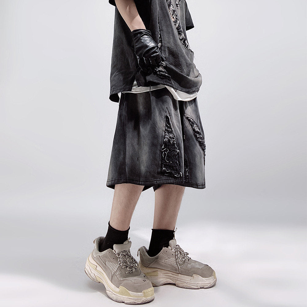 Damage Wide Leg Denim Half Jeans WN24008