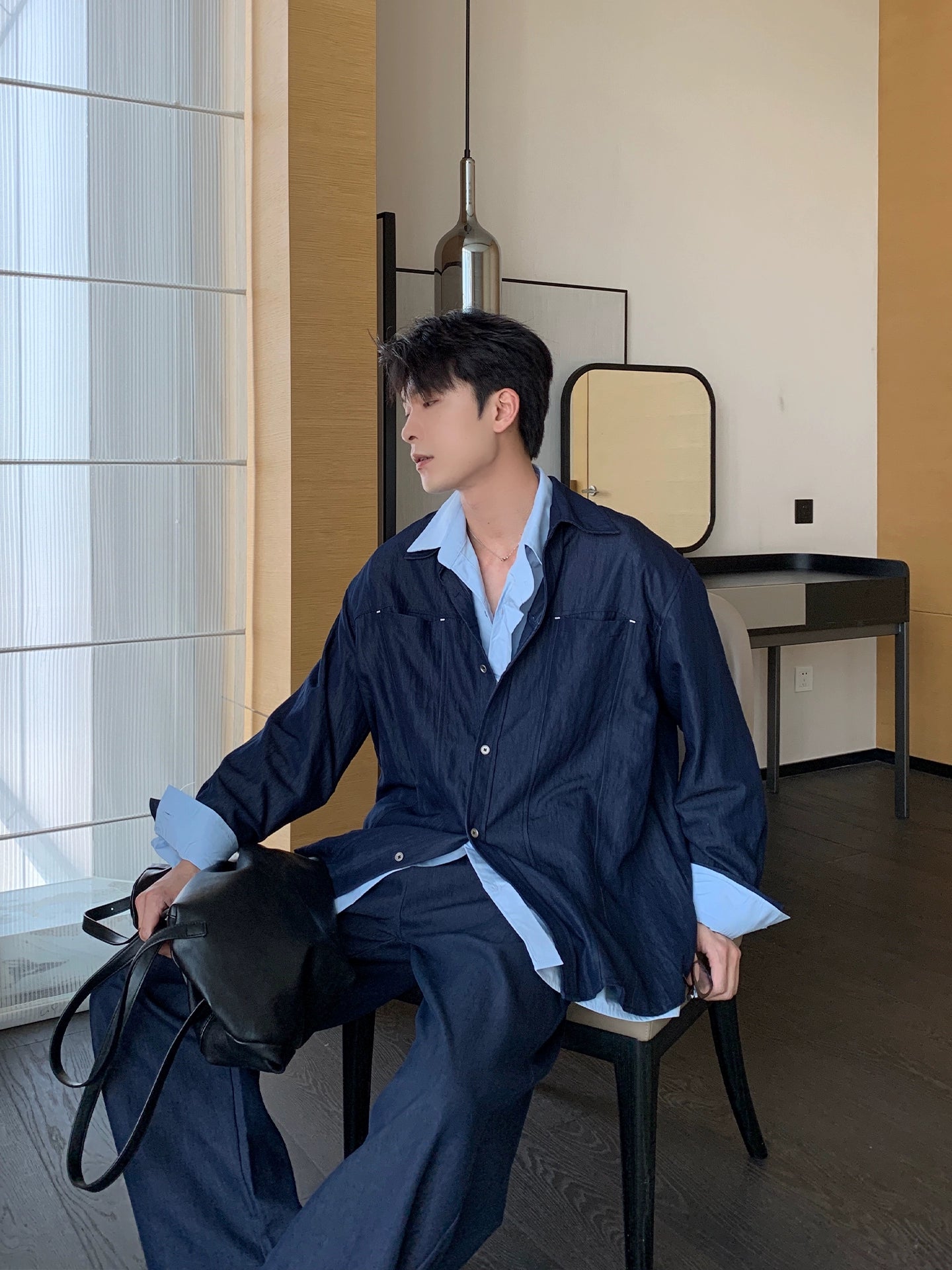 Plain Long Sleeve Shirt & Straight Pants Setup WN20483