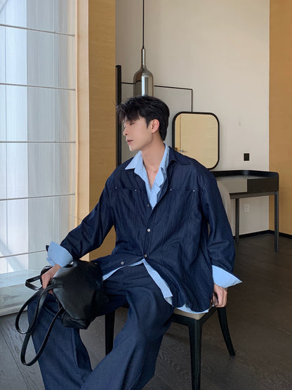 Plain Long Sleeve Shirt & Straight Pants Setup WN20483