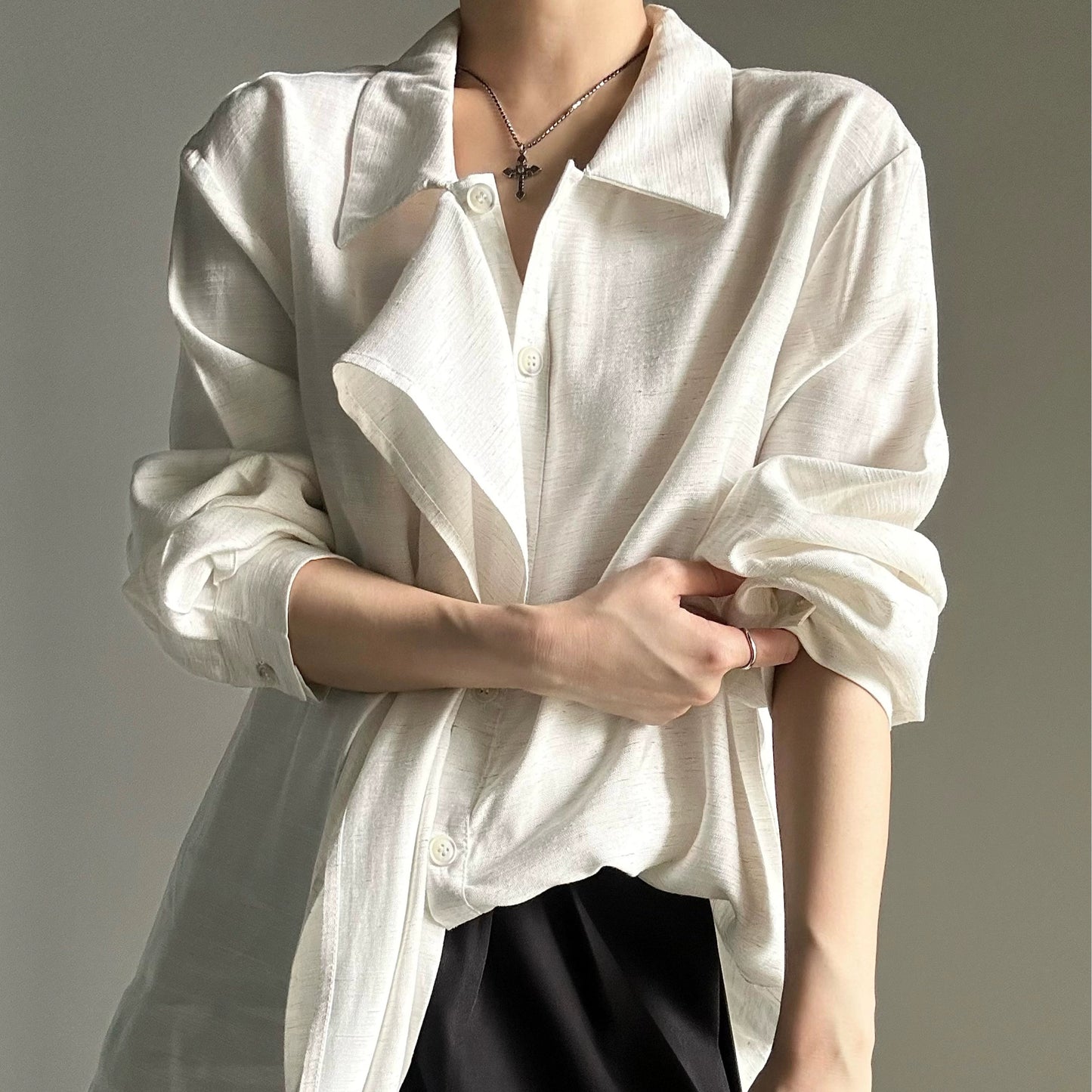 Draped Design Long Sleeve Shirt WN19673
