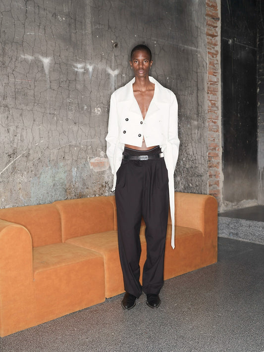 3D Cut Damage Straight Leg Trousers WN21277