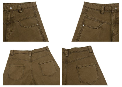 Washed Dirty Panel Wide Leg Cargo Pants WN26264