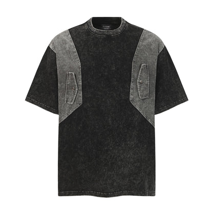 Washed Patchwork Utility Pocket Short Sleeve T-Shirt WN26906