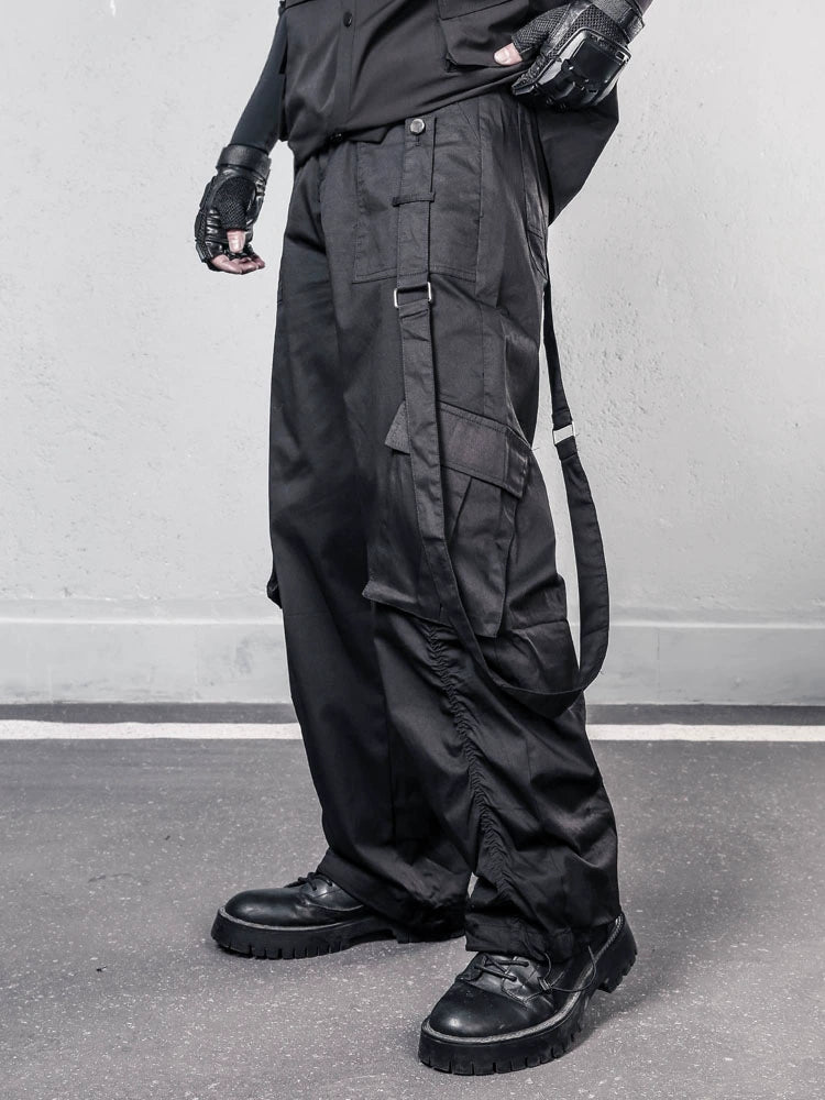 Drawstring Strap Wide Leg Cargo Pants WN22354