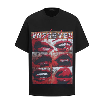 Lips Print Washed Oversize Short Sleeve T-Shirt WN18592