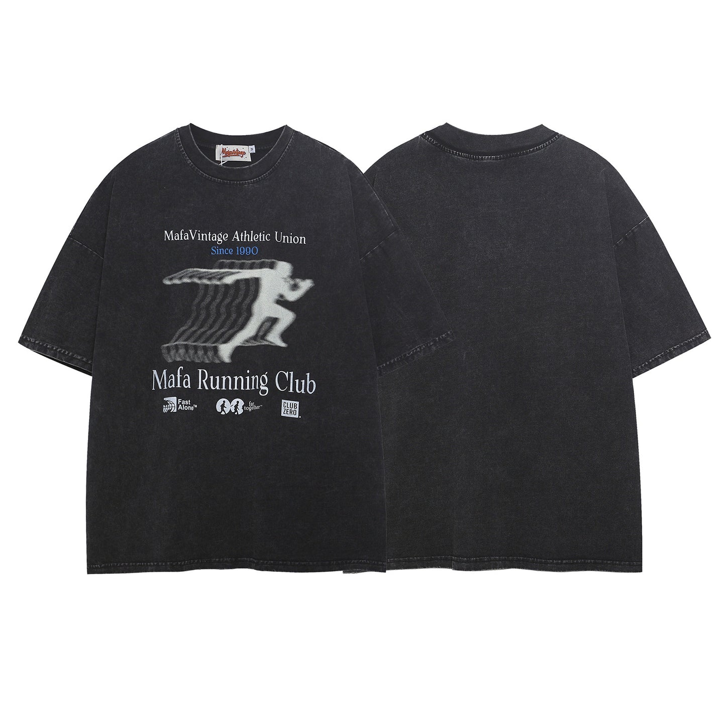 Washed Overlapping Figure Letter Print Short Sleeve T-Shirt WN26915