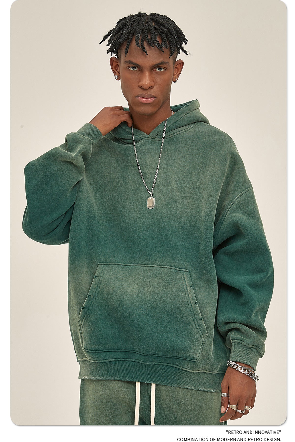 Fleece Lining Spray-dye Damage Oversize Hoodie WN9969-K