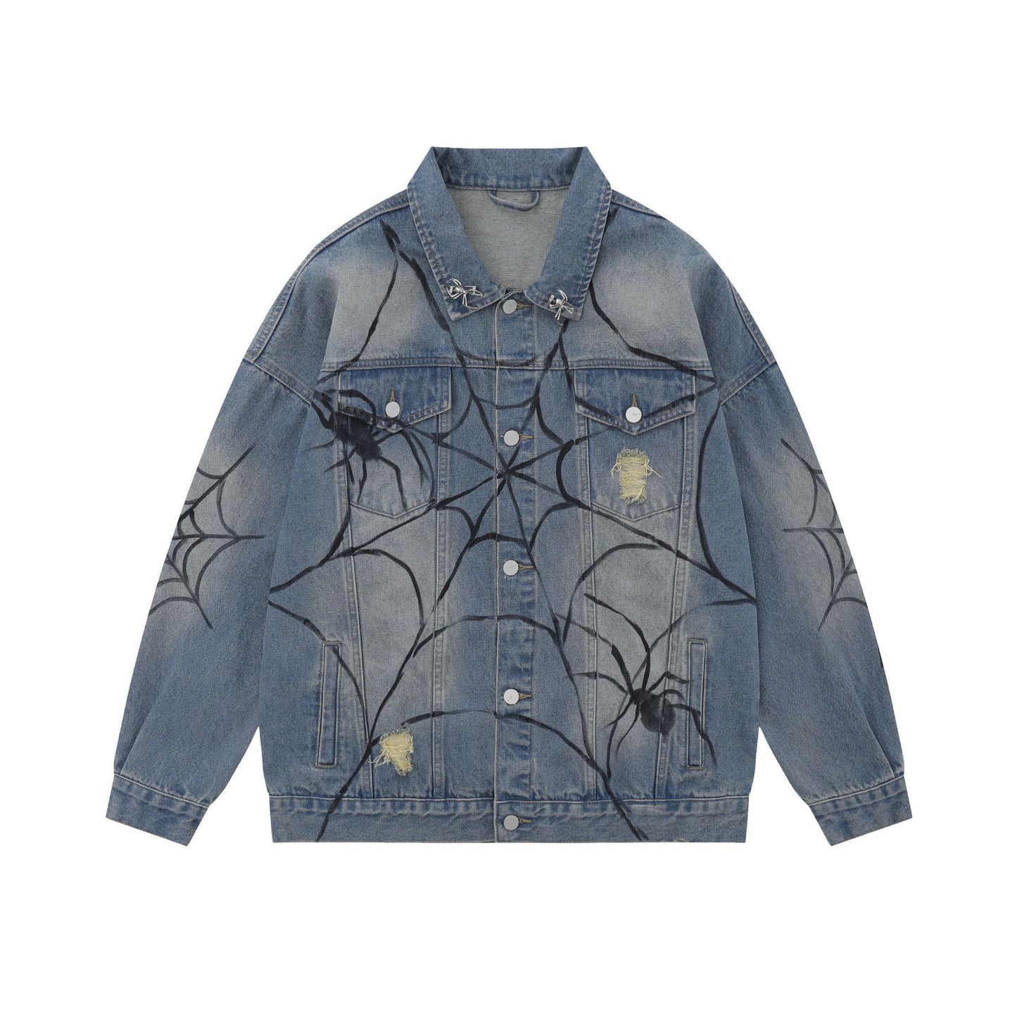 Spiderweb Graffiti Oversize Denim Jacket WN11136