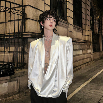 PU Leather Oversize Long Sleeve Shirt WN25136