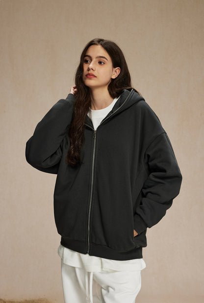 Oversize Plain Zipper Hoodie WN9971