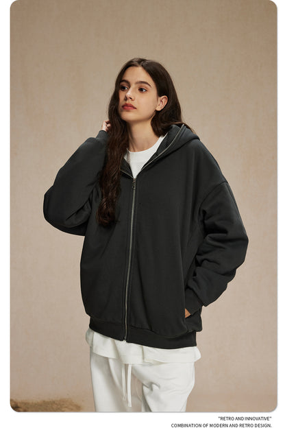 Oversize Plain Zipper Hoodie WN9971