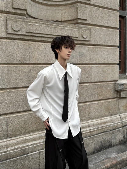 With Tie Shoulder-Pad Wrinkle-Resistant Oversize Long Sleeve Shirt WN23182