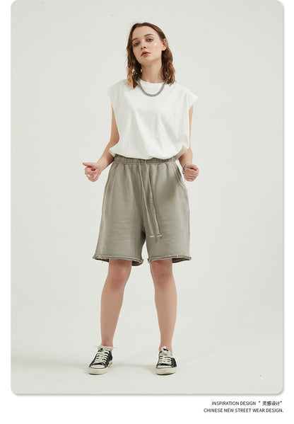 Washed Vintage Raw Edge Short Sweatpants WN6628