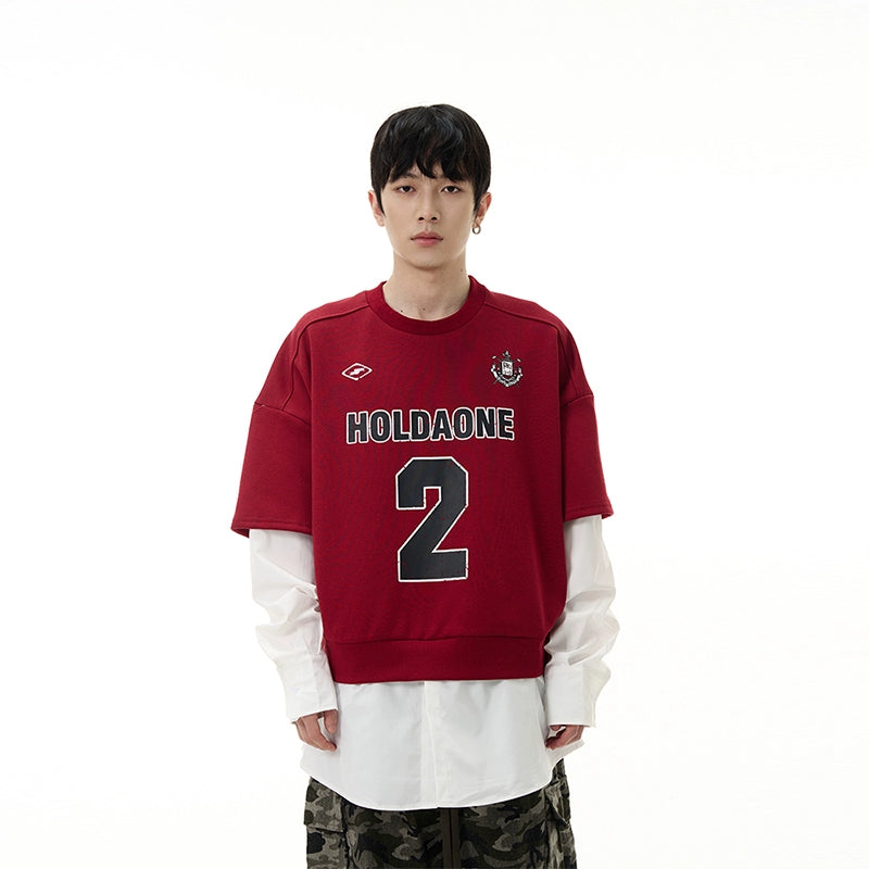 Fake Layered Oversize Letter Print Sweatshirt WN7700