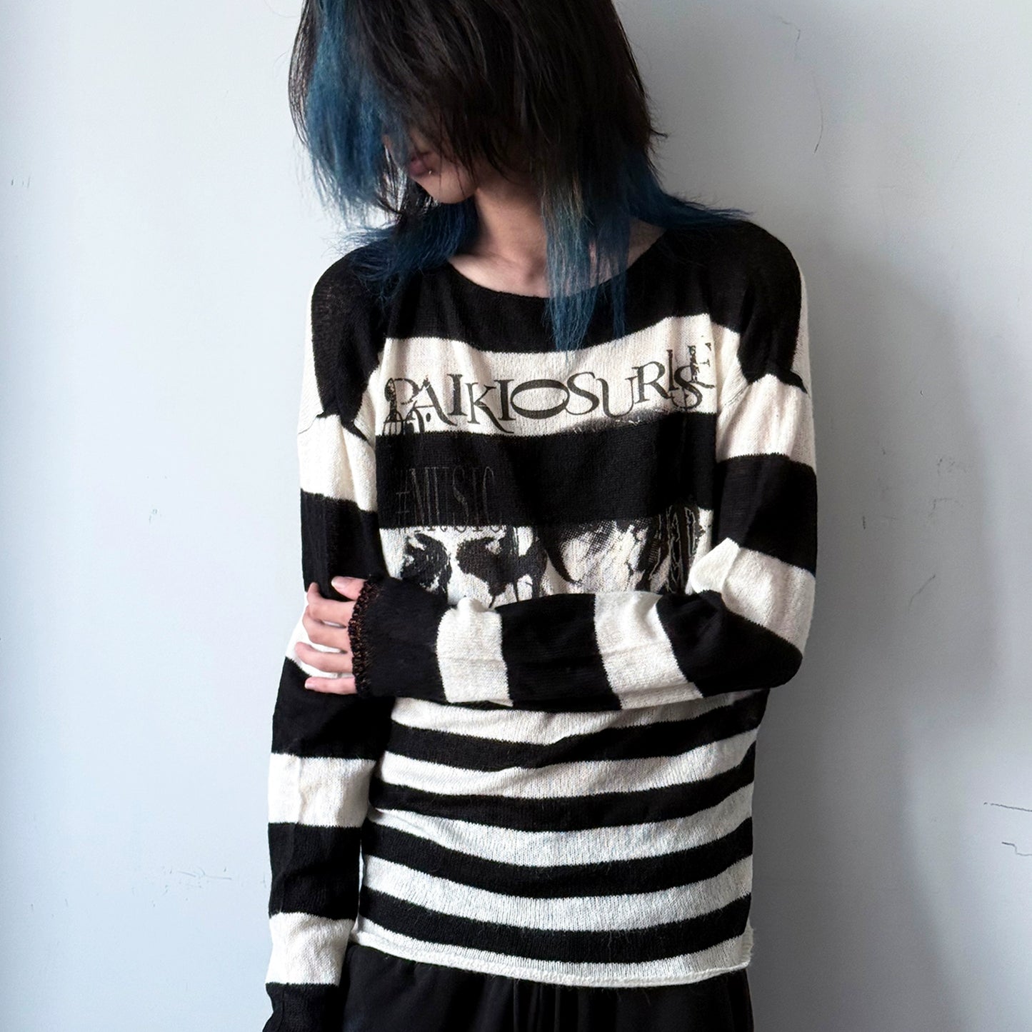 Graphic Letter Print Stripe Knit Sweater WN20897