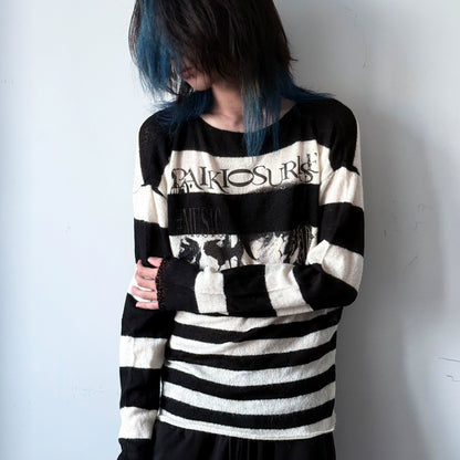 Graphic Letter Print Stripe Knit Sweater WN20897