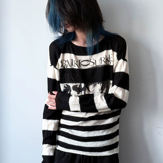 Graphic Letter Print Stripe Knit Sweater WN20897