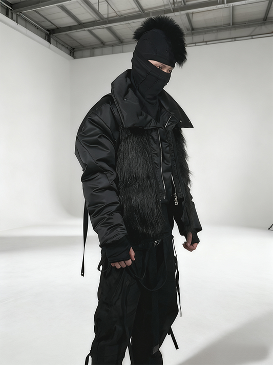 Fake Fur-Trimmed Face-Cover Washed Hat WN22009