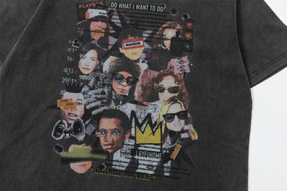 Washed Portrait Collage Short Sleeve T-Shirt WN26750