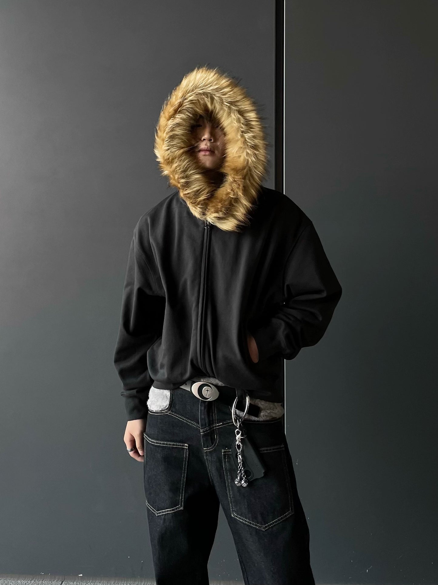 Detachable Fake Fur Zipper Hoodie WN10857