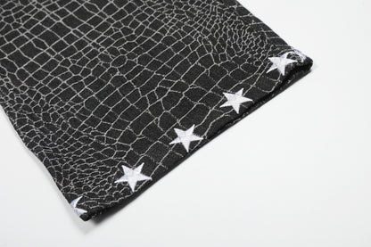 Crocodile Pattern Star Studs Wide Leg Pants WN25471