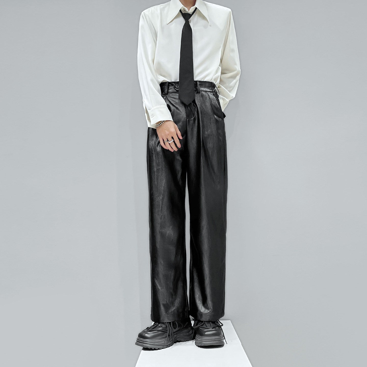 PU Leather Wide-Leg Straight Pants WN23962