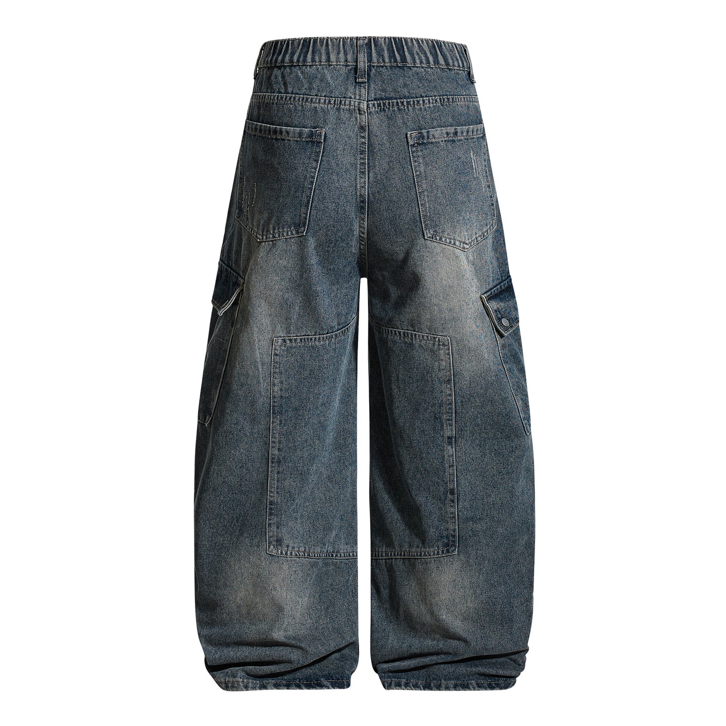 Washed Damage Multi-Pocket Curved Leg Denim Jeans WN26807