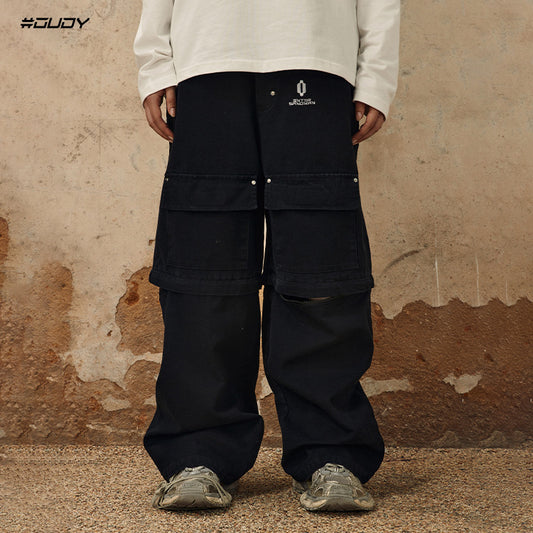 Washed Detachable Embroidery Cargo Pants WN12514