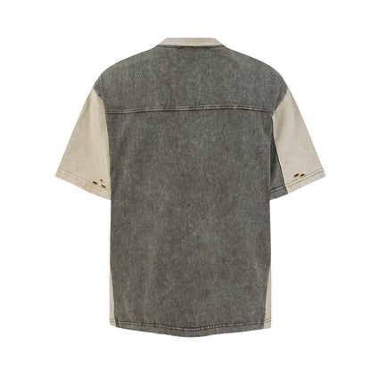 Washed Damage Patchwork Short Sleeve T-Shirt WN25685