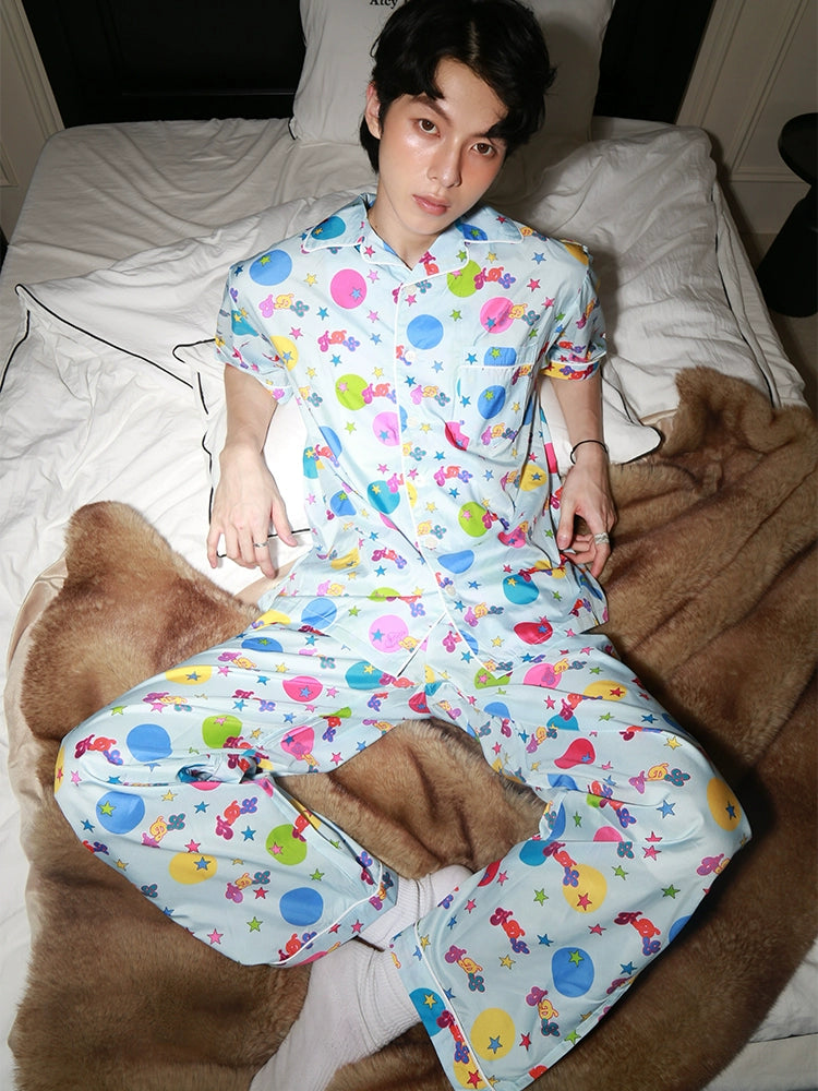 Graffiti Print Short Sleeve Shirt & Lounge Pants Setup WN20206