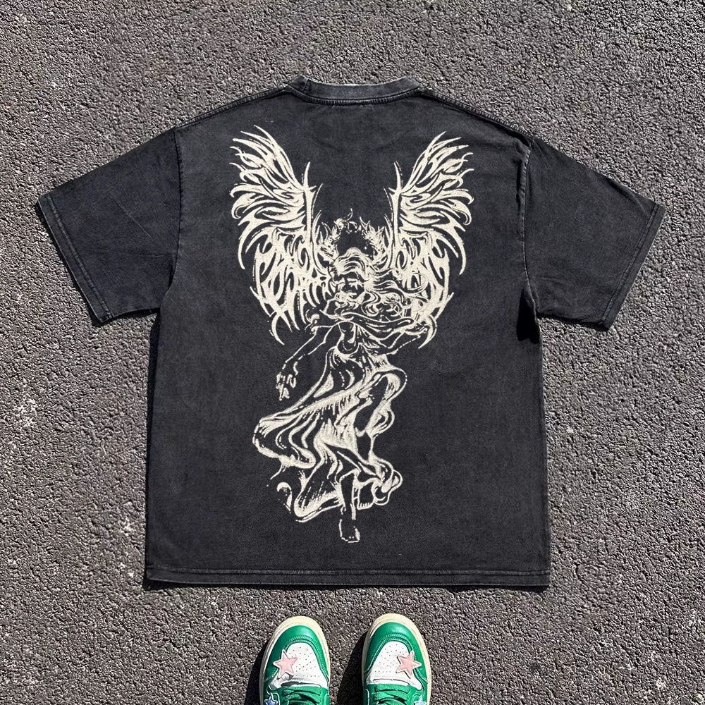 Graffiti Wing Print Oversize Short Sleeve T-Shirt WN16706