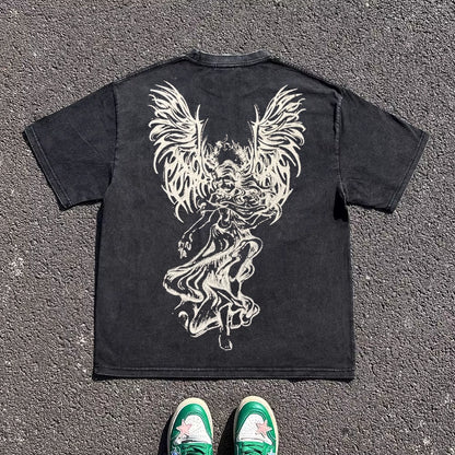 Graffiti Wing Print Oversize Short Sleeve T-Shirt WN16706