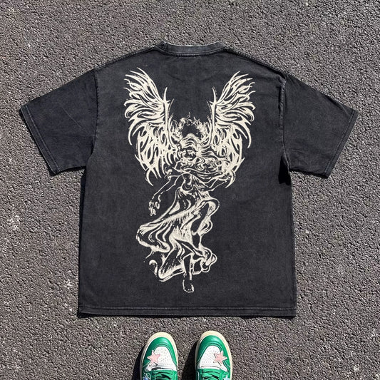 Graffiti Wing Print Oversize Short Sleeve T-Shirt WN16706
