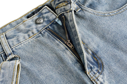 Bleached Cargo Pocket Wide Leg Denim Jeans WN27998