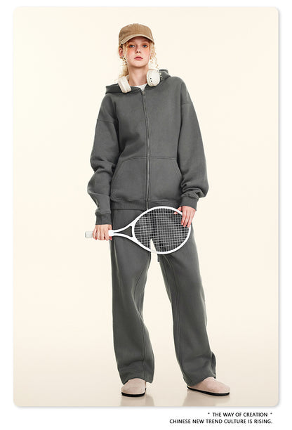 Fleece Lining Oversize Washed Zipper Hoodie WN9943