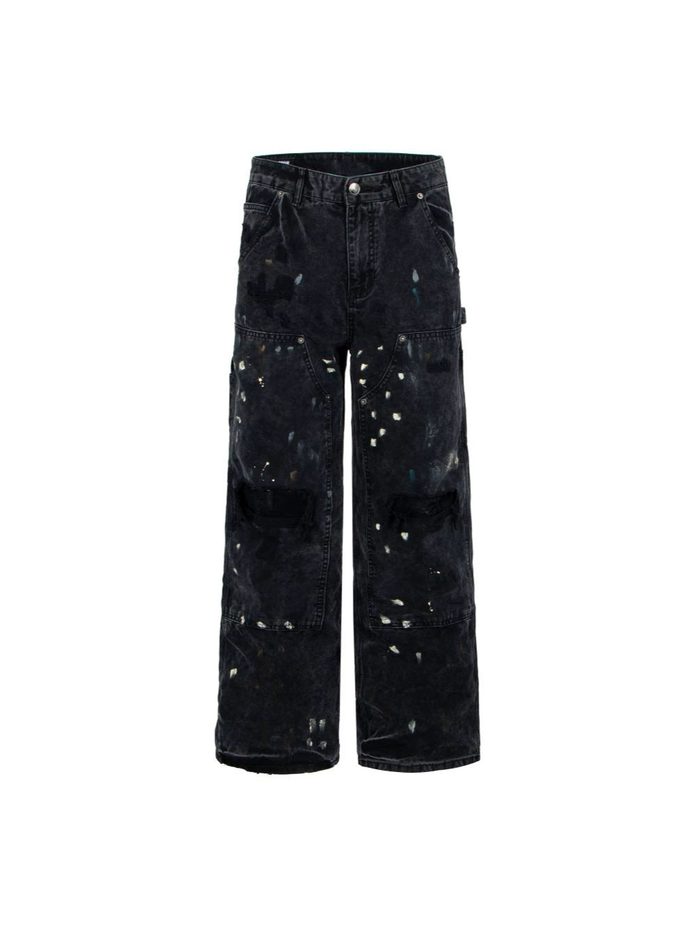 Paint Damage Cargo Straight Denim Jeans WN28093