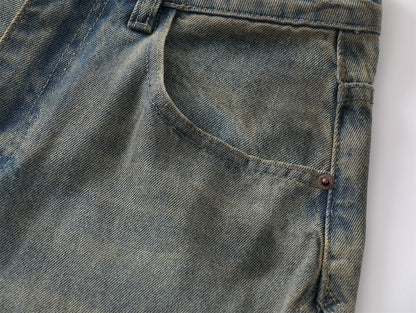 Washed Paint Splatter Ripped Curved Leg Denim Jeans WN26825