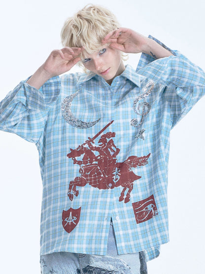 Don Quixote Print Sequin Embroidery Long Sleeve Shirt WN18993