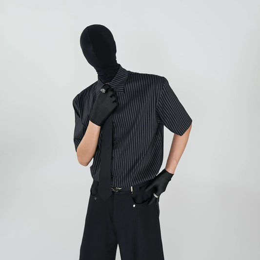 Vertical Stripe Tie Short Sleeve Shirt WN17277