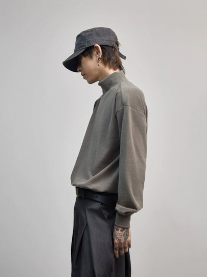 High-Neck Plain Long Sleeve T-Shirt WN21187